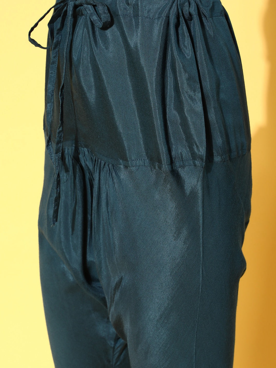 Teal Embroidered Gathers Kurta With Chudidar