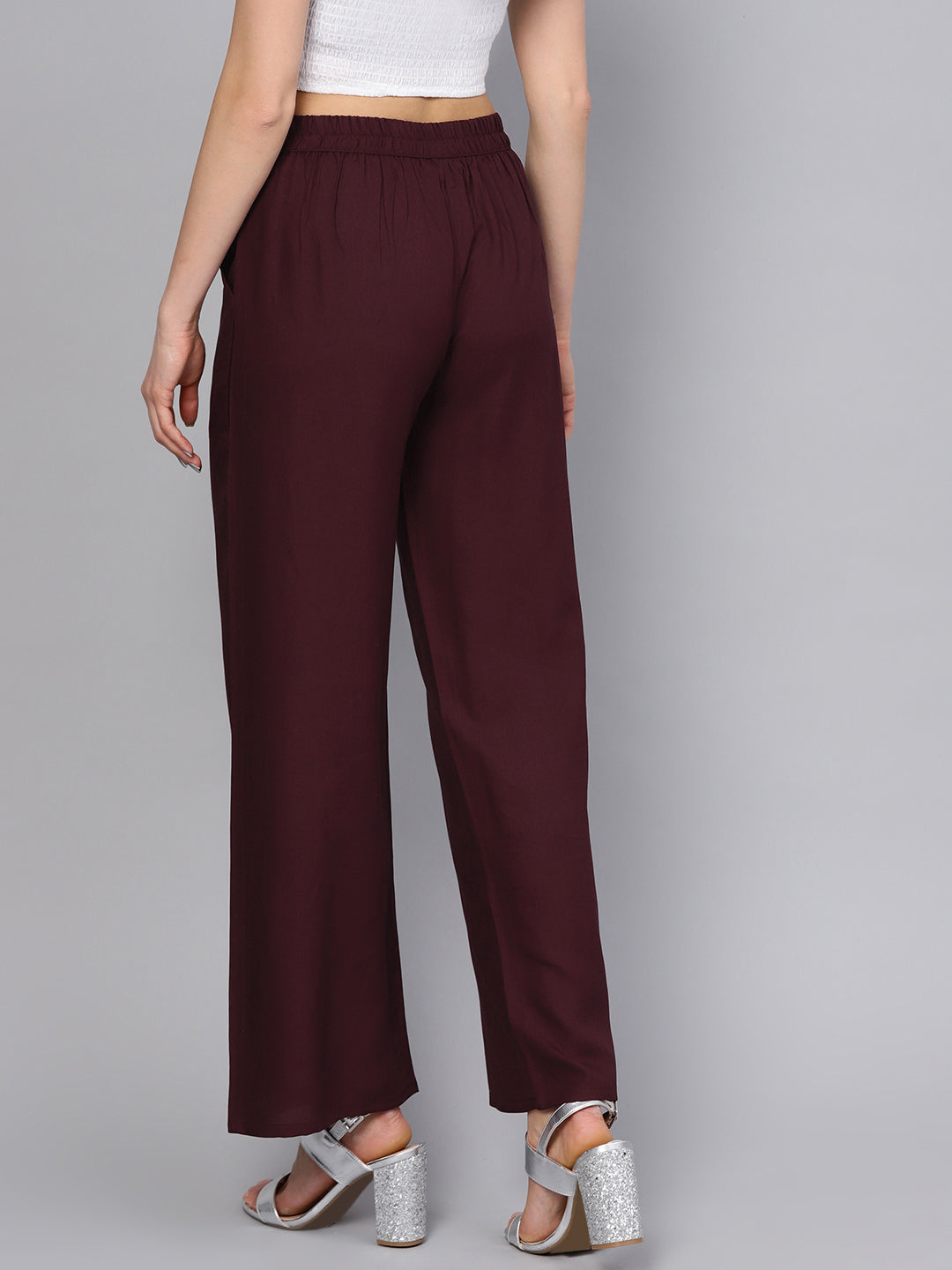 Burgundy Solid Straight Rayon Palazzo