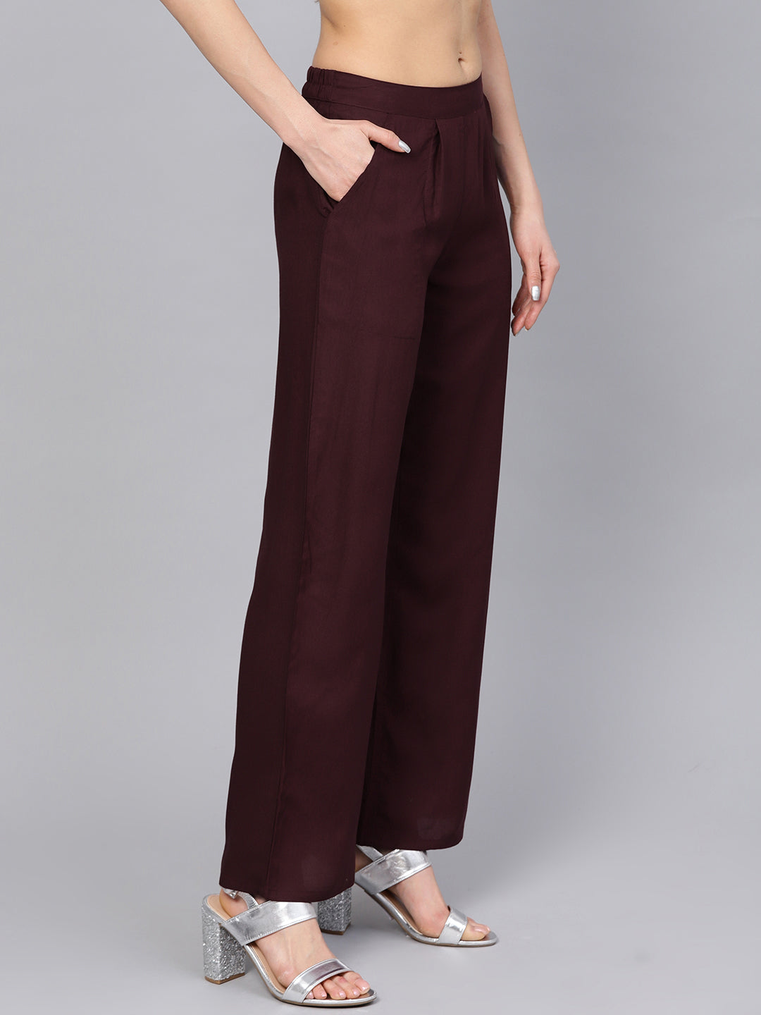 Burgundy Solid Straight Rayon Palazzo