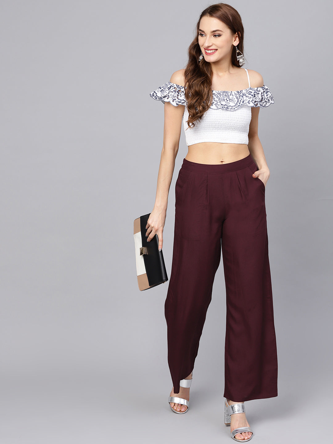 Burgundy Solid Straight Rayon Palazzo