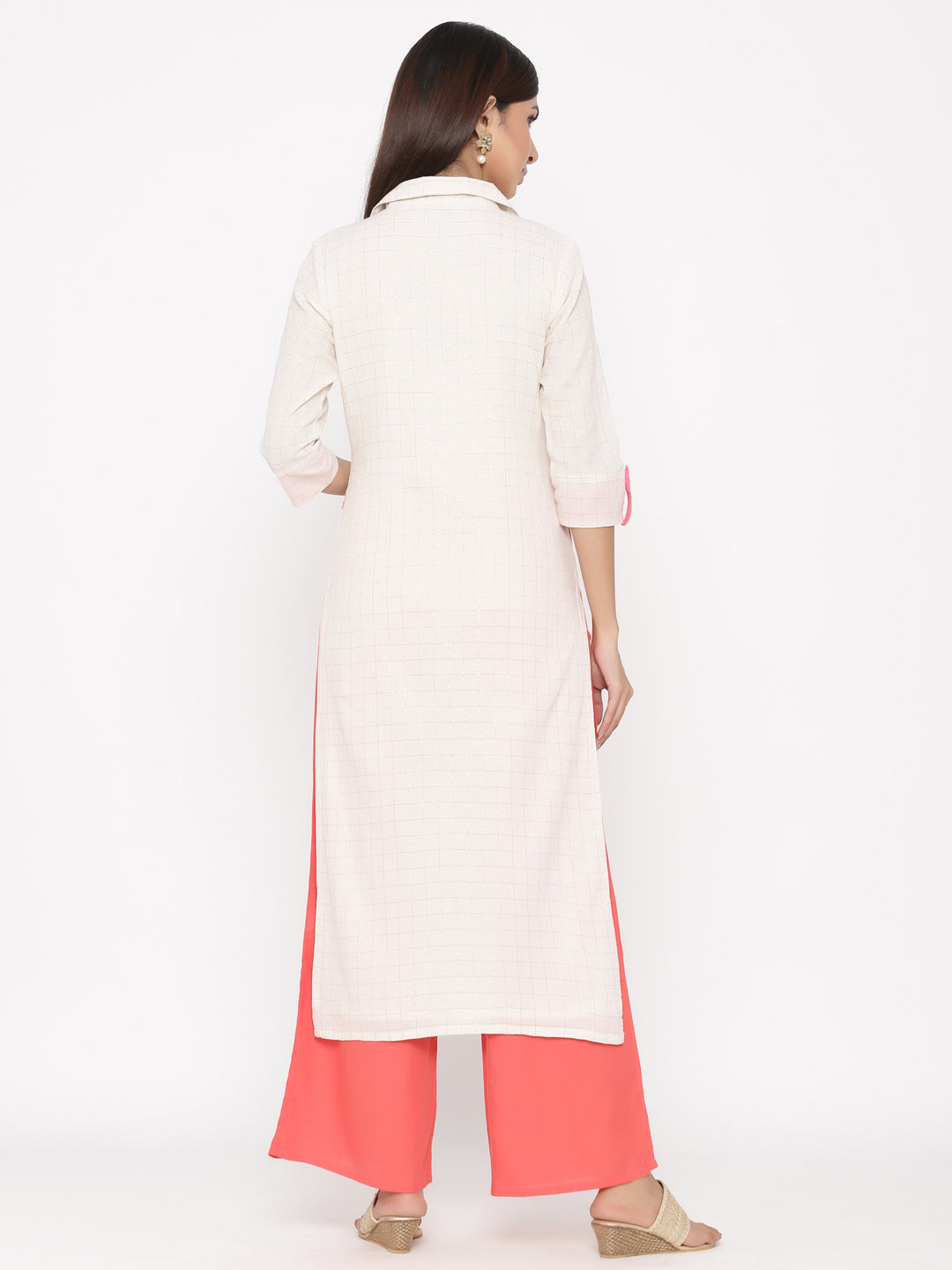 Off White Embroidered Straight Cotton Kurta With Palazzo