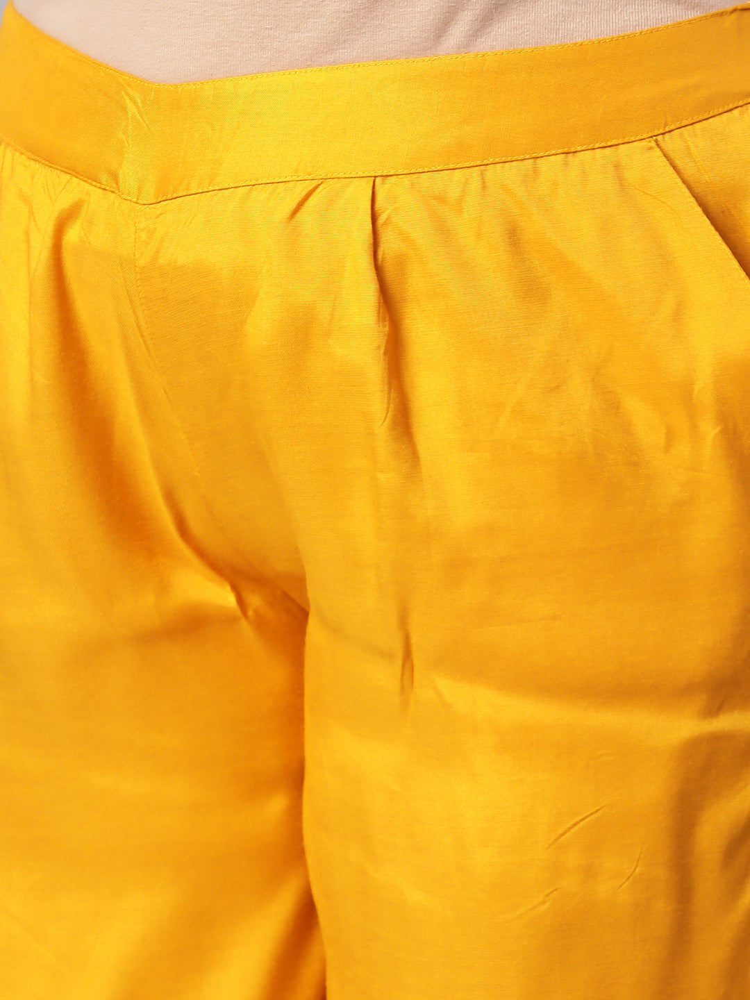 Mustard Embroidered Straight Kurta With Pants & Digital Print Net Dupatta