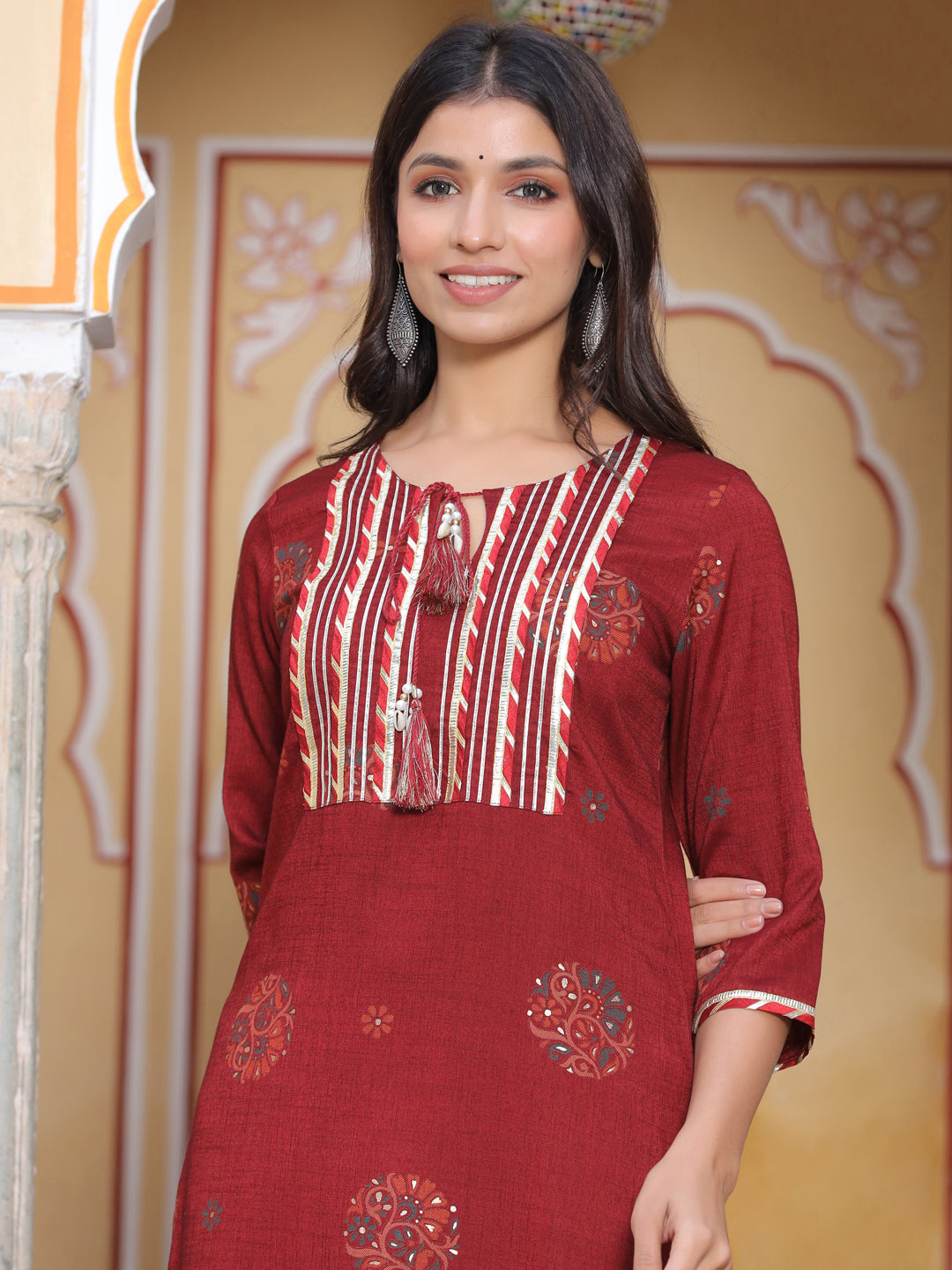 Maroon Printed Kurta With Palazzo