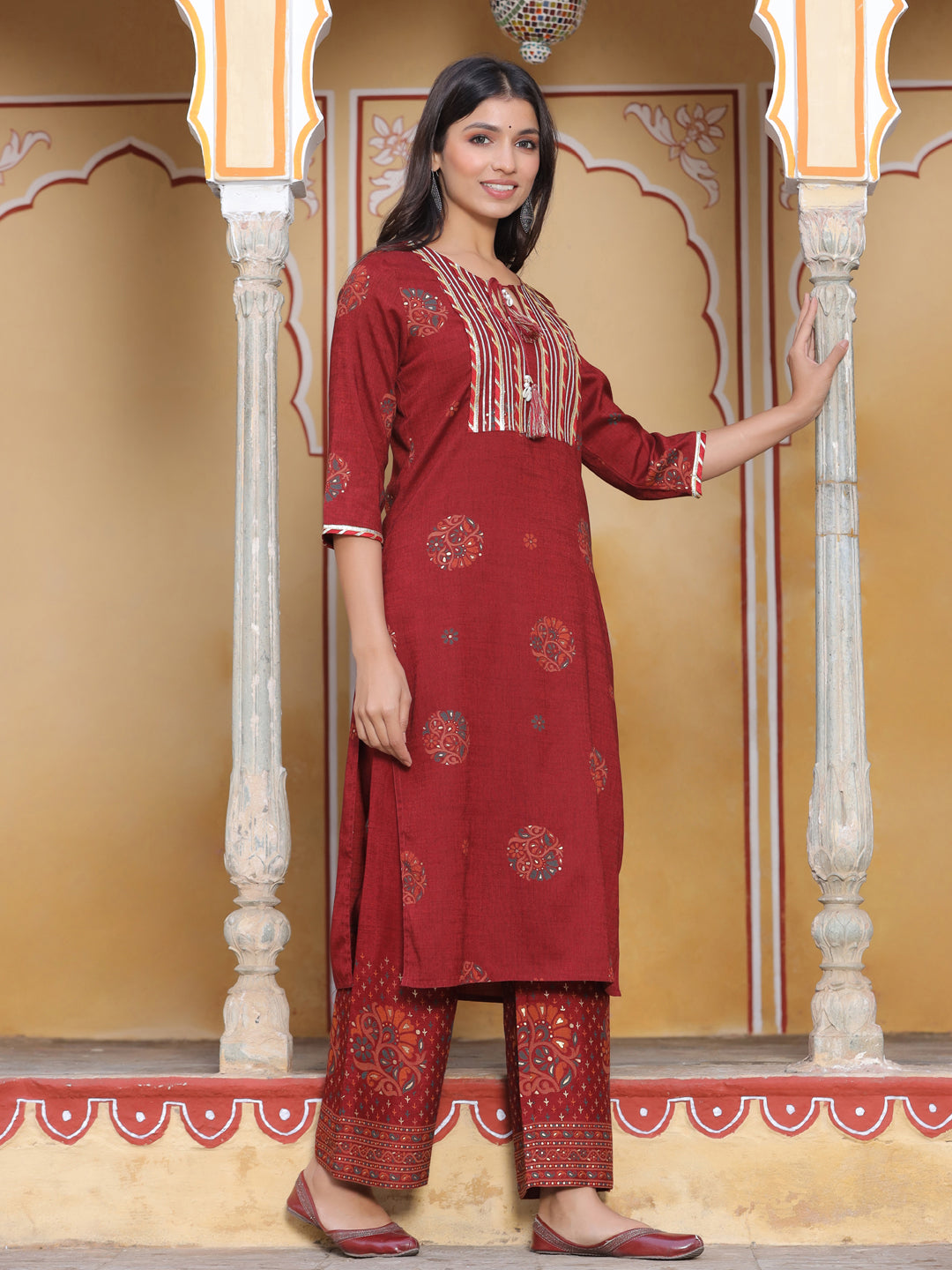 Maroon Printed Kurta With Palazzo
