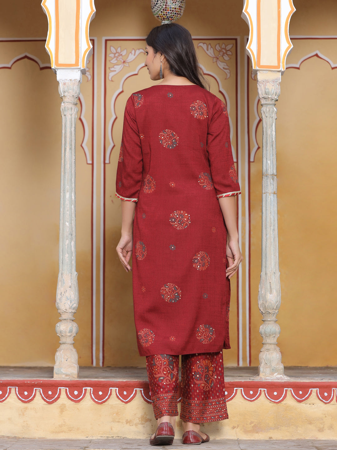 Maroon Printed Kurta With Palazzo