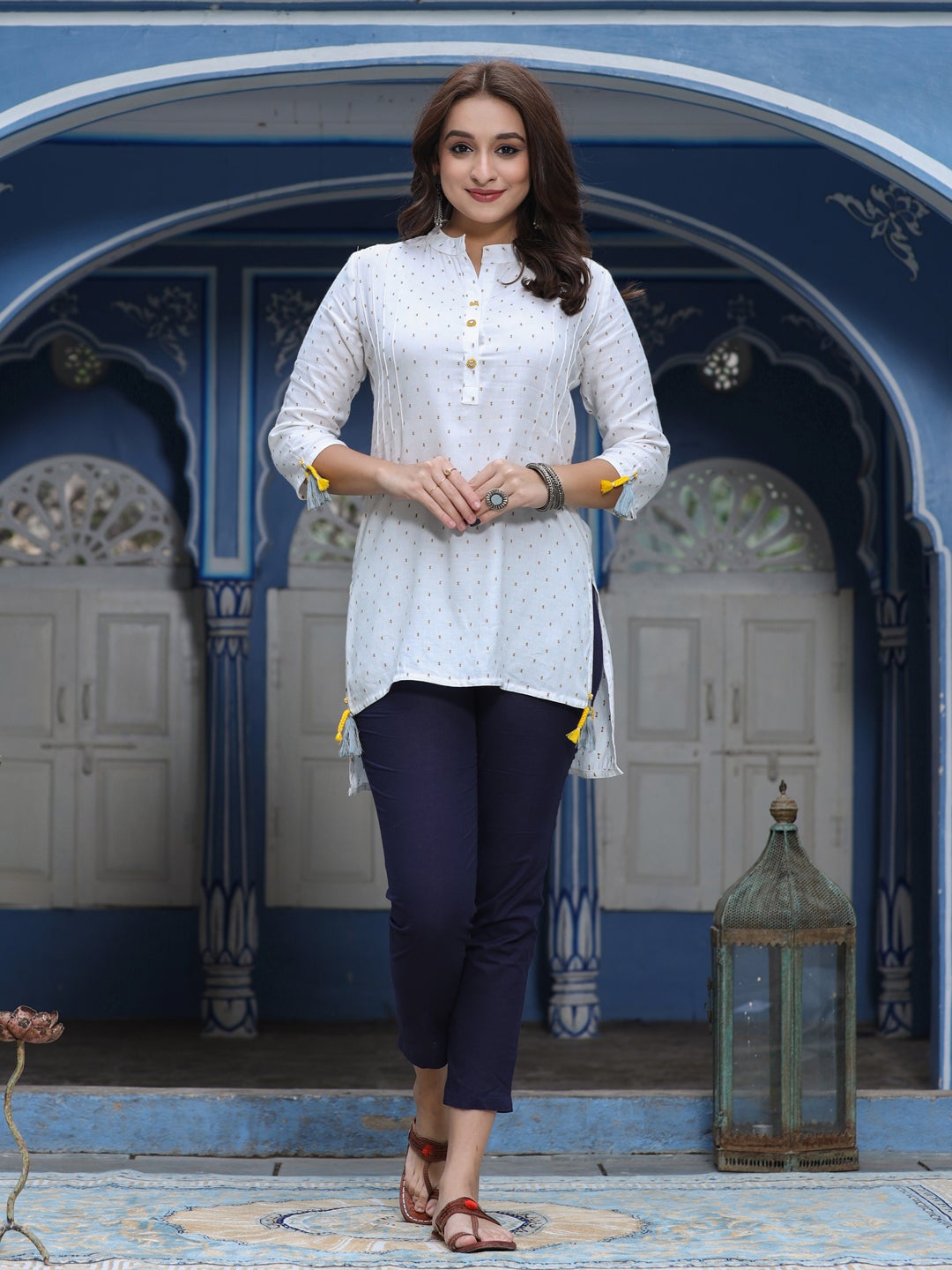 Dobby Pintucks High-Low Tunic