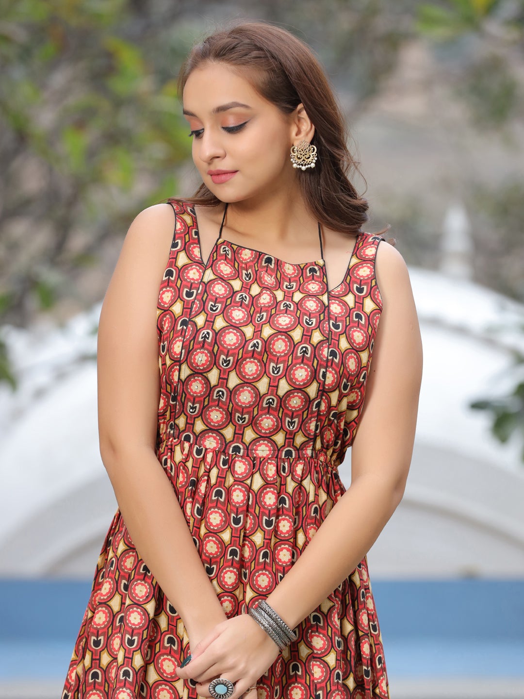 Printed Cotton A-Line Midi Dress