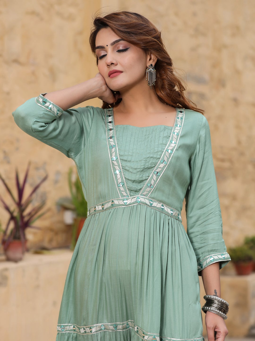 Embroidery Details Tiered A-Line Maxi Dress