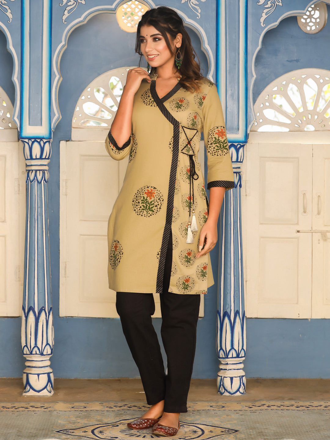 Metallic Angrakha Straight Kurta