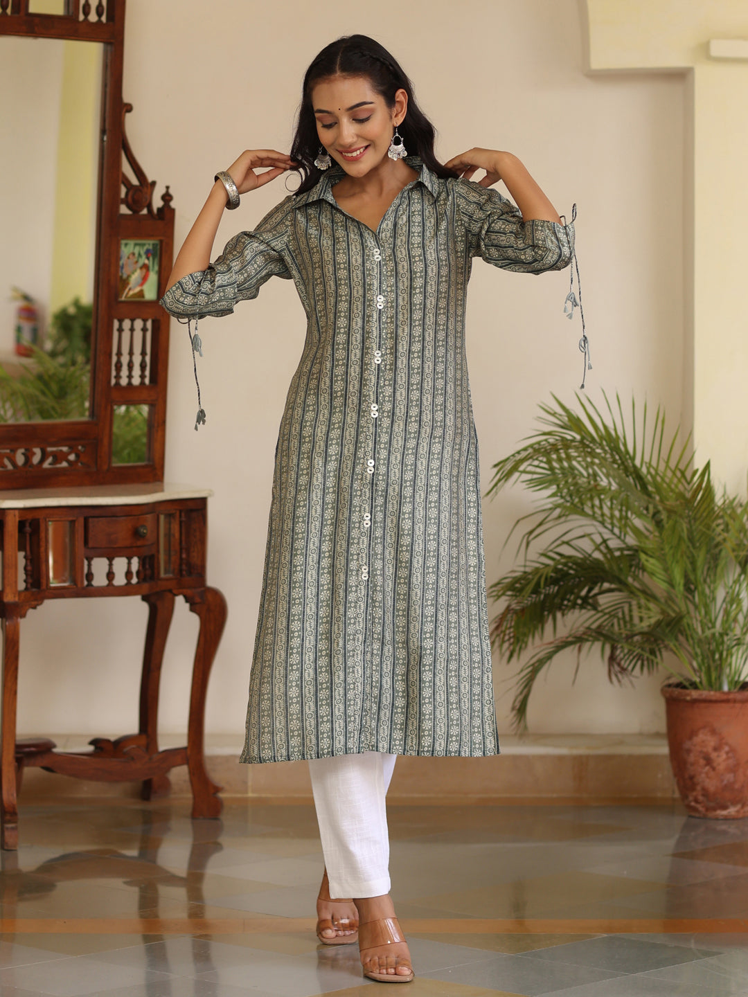 Printed Chanderi Straight Kurta