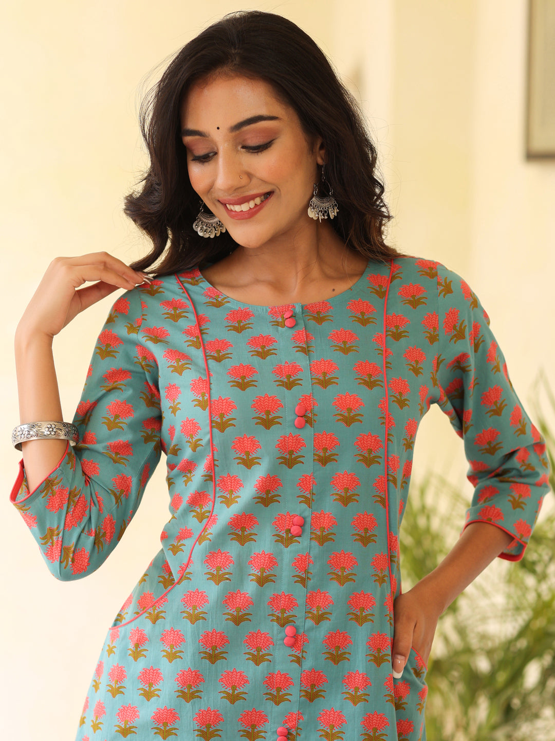 Blue Ethnic Printed Cotton Kurta