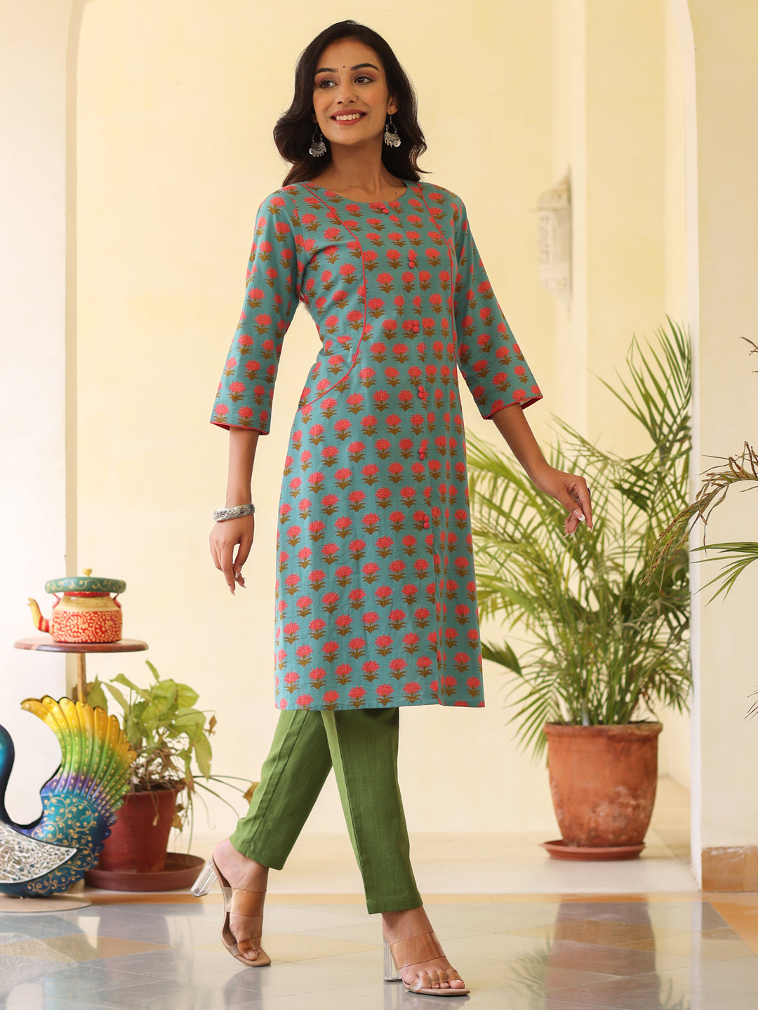 Blue Ethnic Printed Cotton Kurta