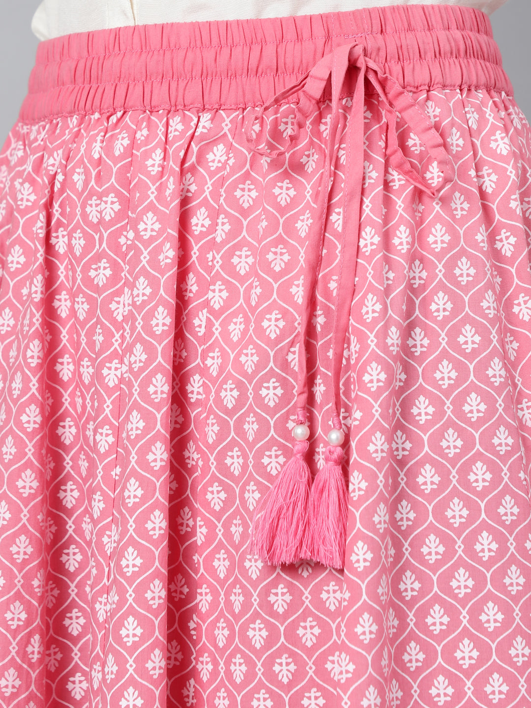 Pink Khadi Printed Maxi Flared Skirt