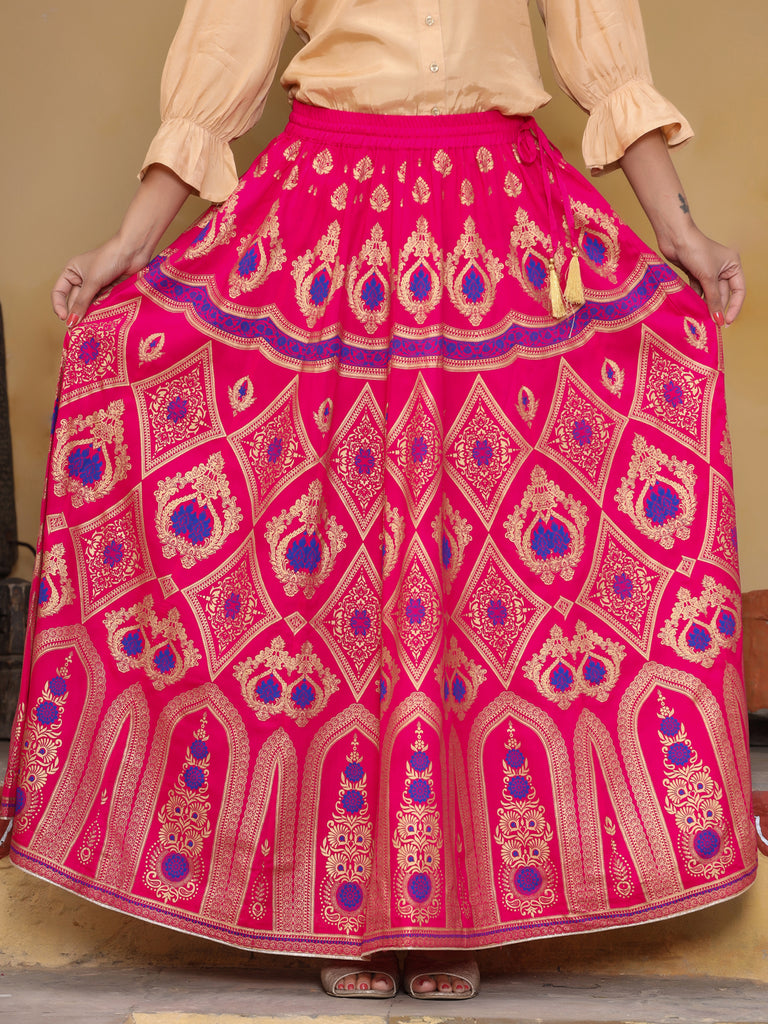 Shop Pink Gold Printed Maxi Flared Skirt