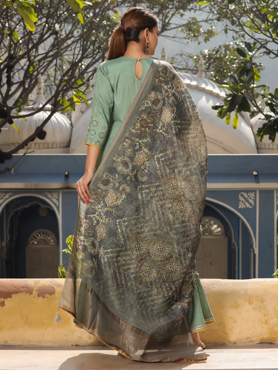Silk Blend Embroidered Kurta With Dupatta