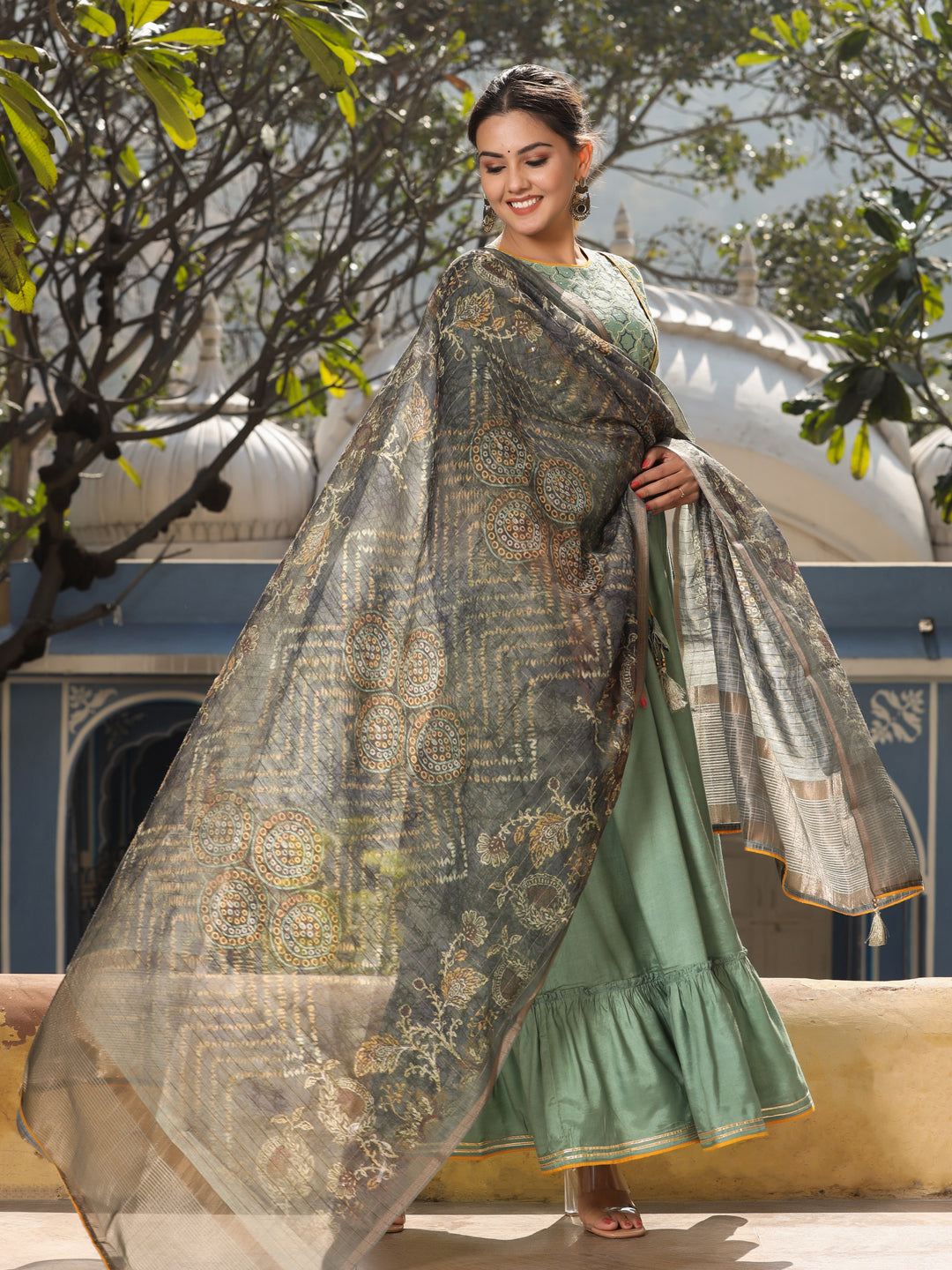 Silk Blend Embroidered Kurta With Dupatta