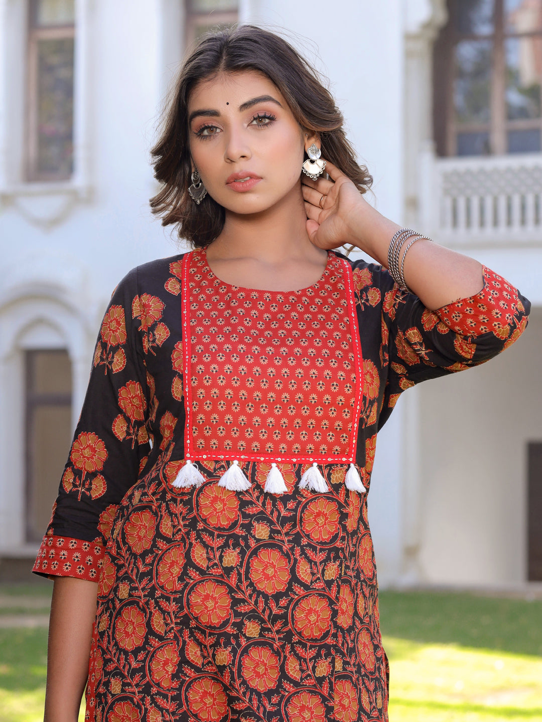 Black Printed Straight Cotton Kurta With Pants