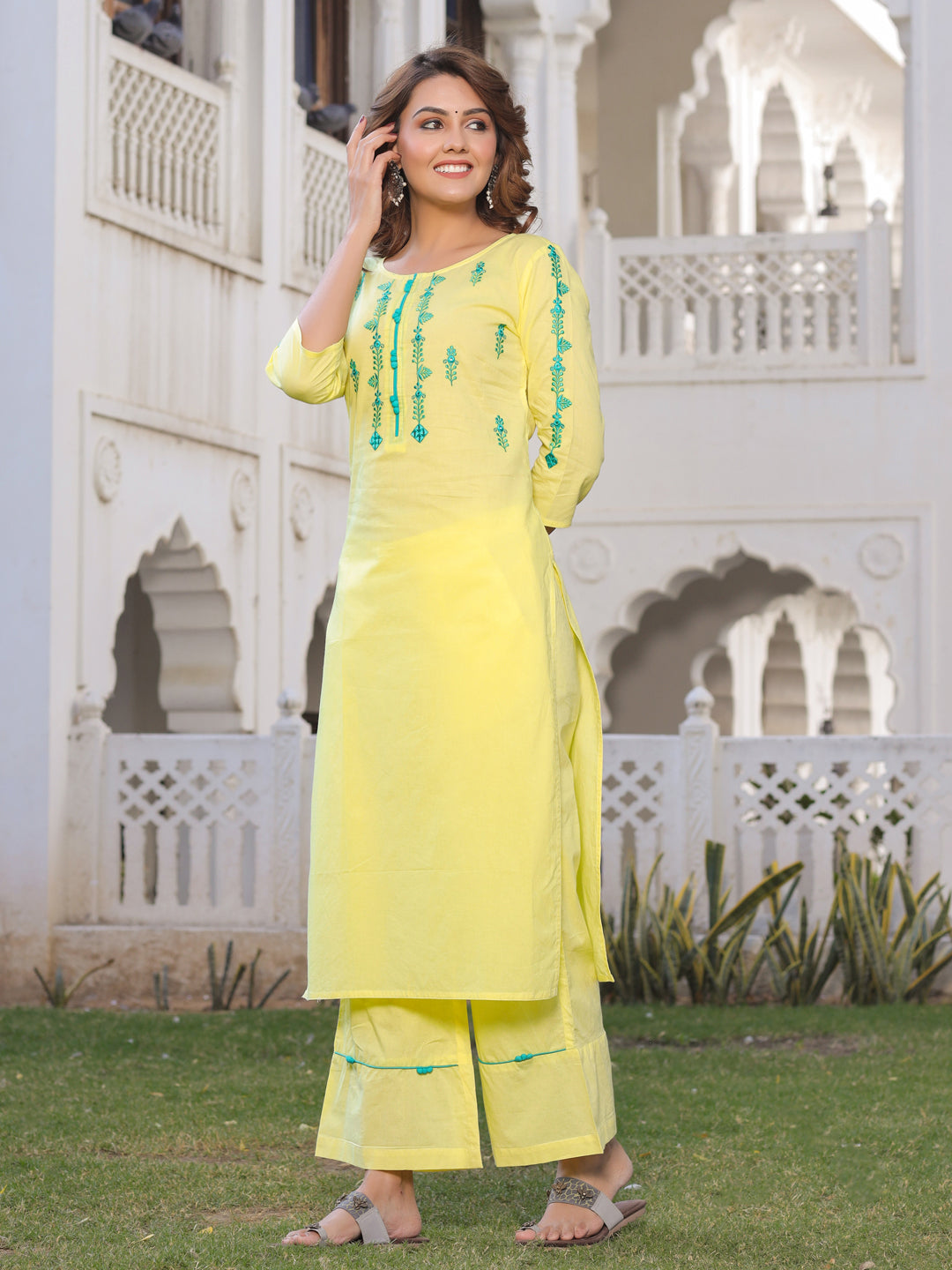 Yellow Embroidered Kurta & Palazzo Set