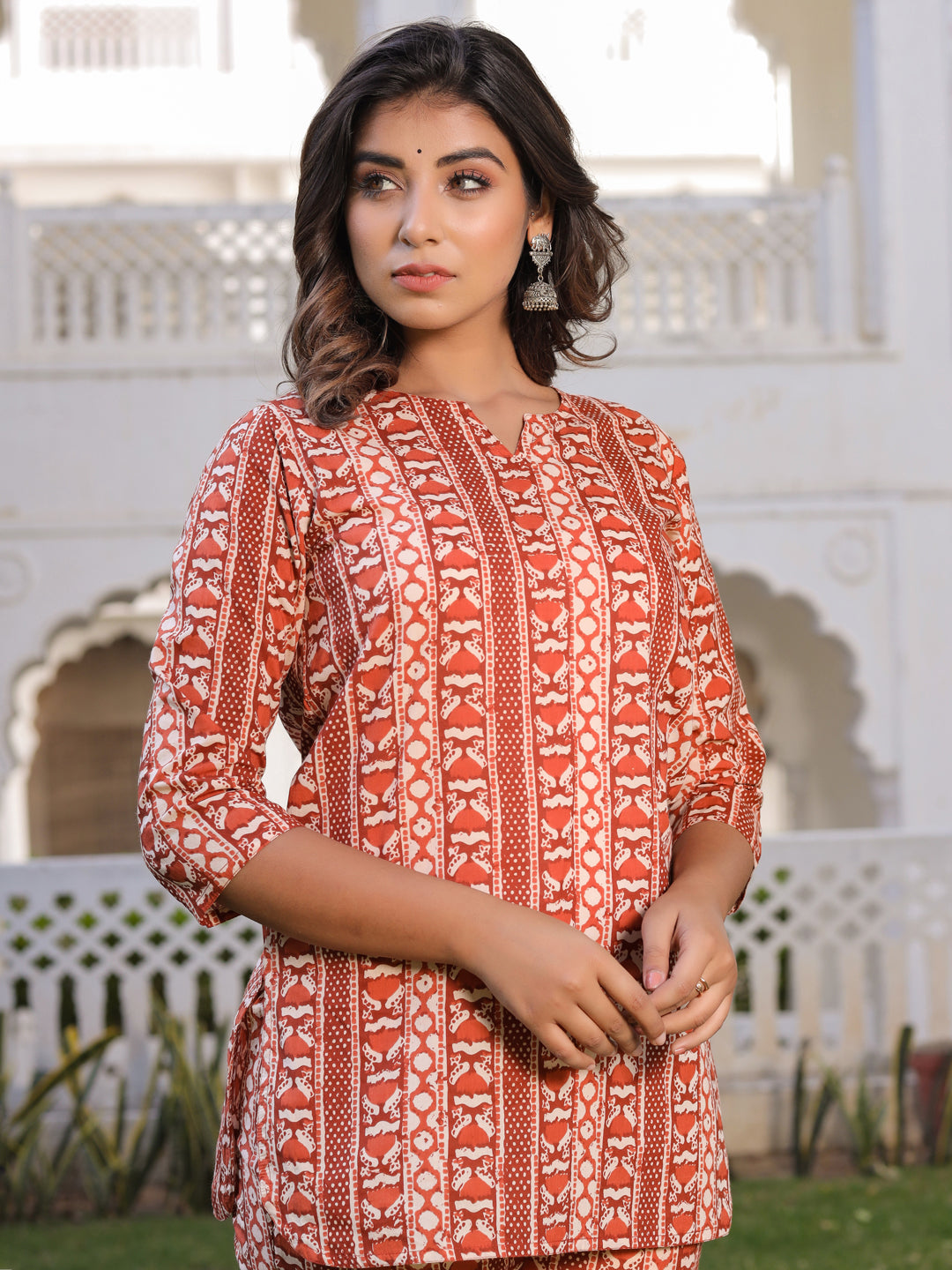 Brown & Brown Ethnic Motif Straight Cotton Lounge Wear