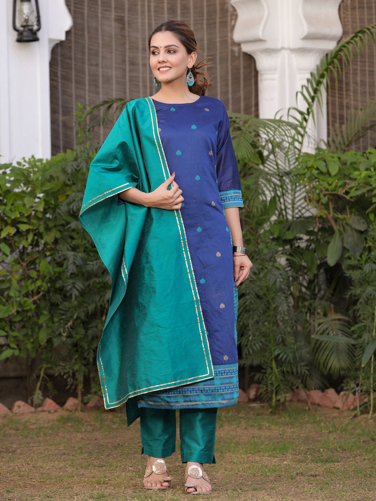 Blue Kurti Online | Buy Plain Blue Kurtis with Embroidery Neck Designs for  Women