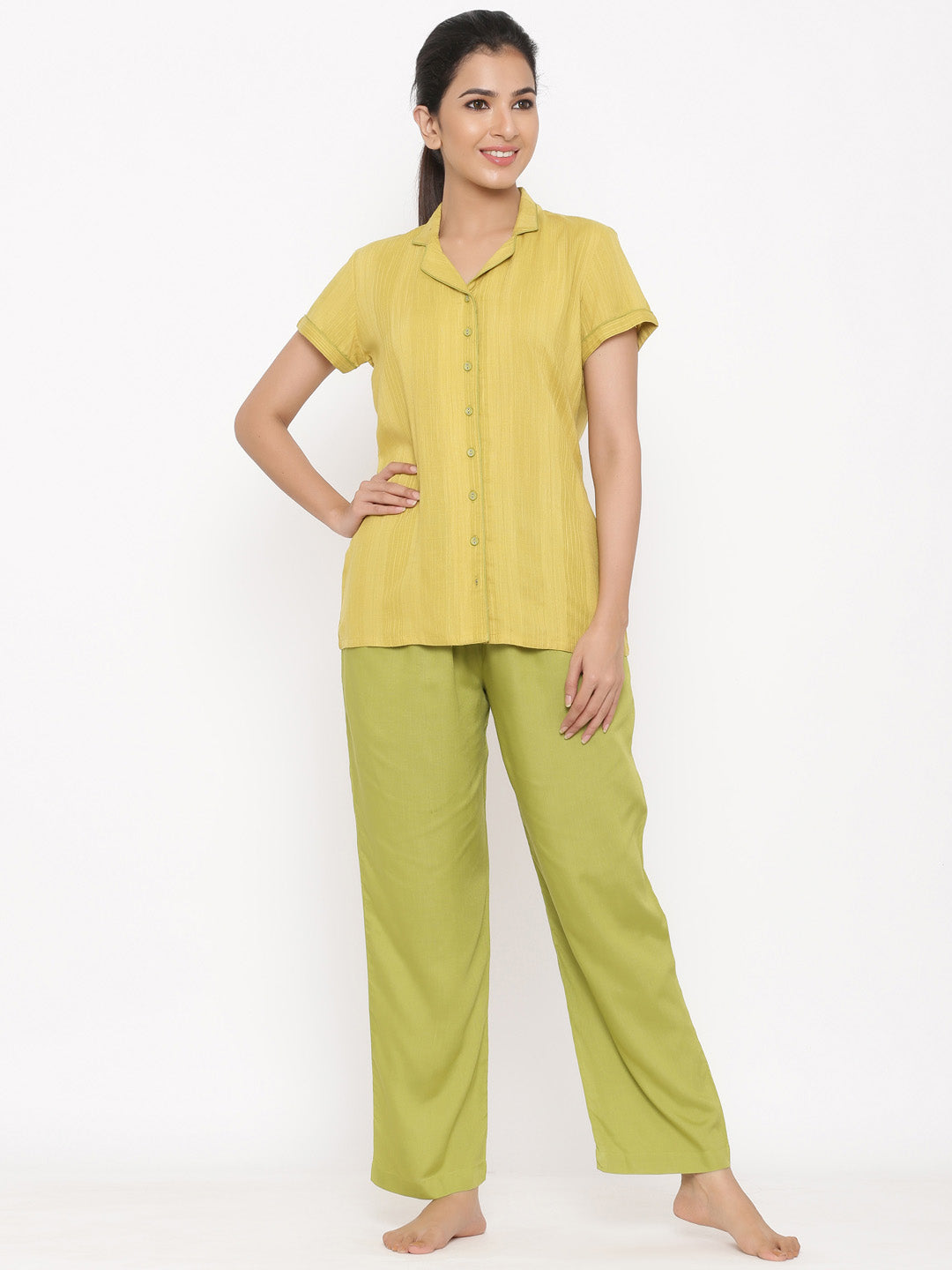 Lime Green Yarn Dyed Night Suit