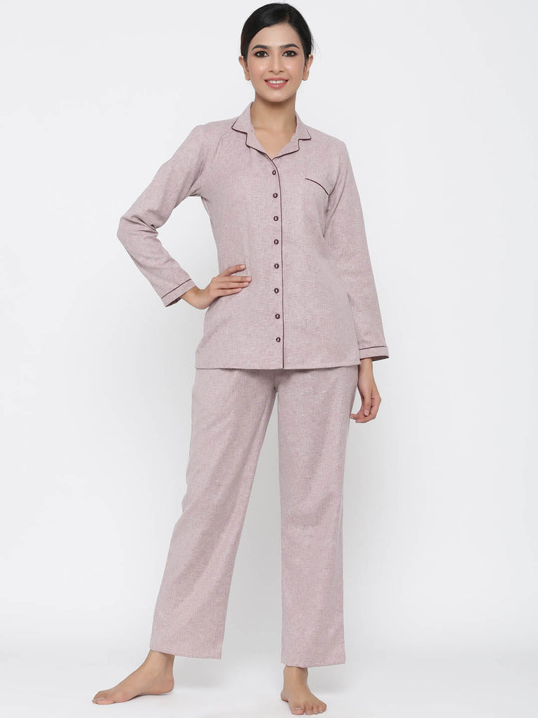 Pink Solid Straight Cotton Blend Sleepwear