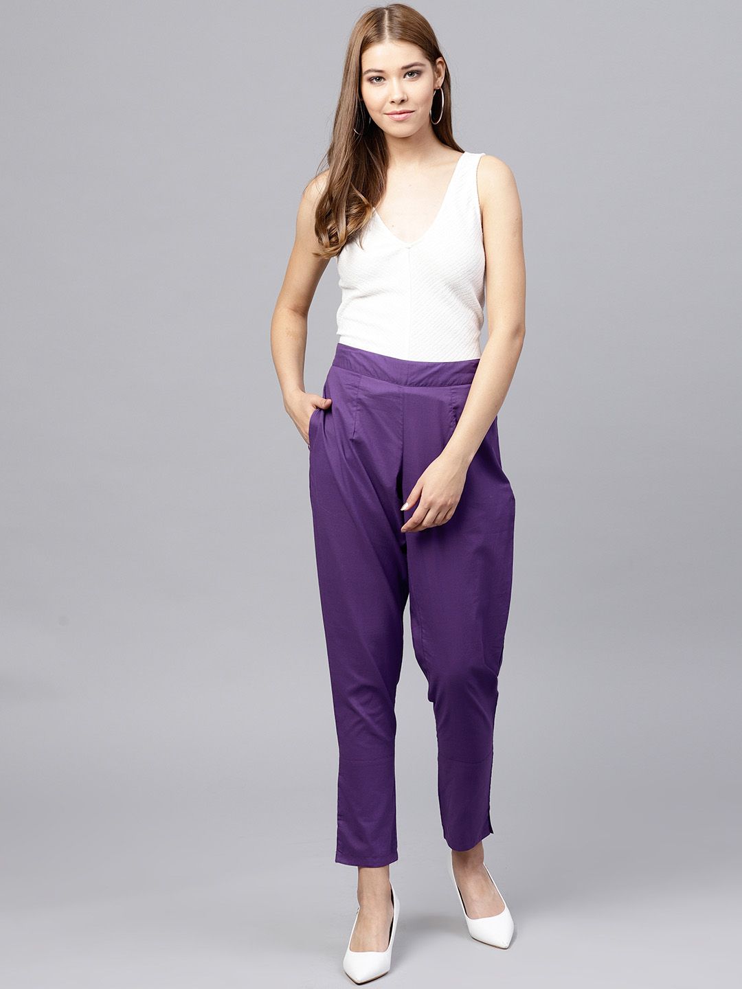 Purple Cotton Cambric Solid Pants