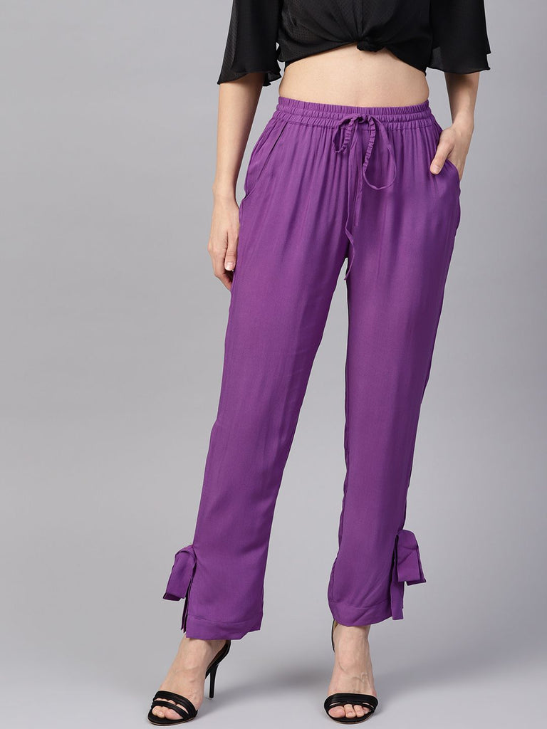 "Shop Shop Purple Regular Fit Solid Regular Trousers