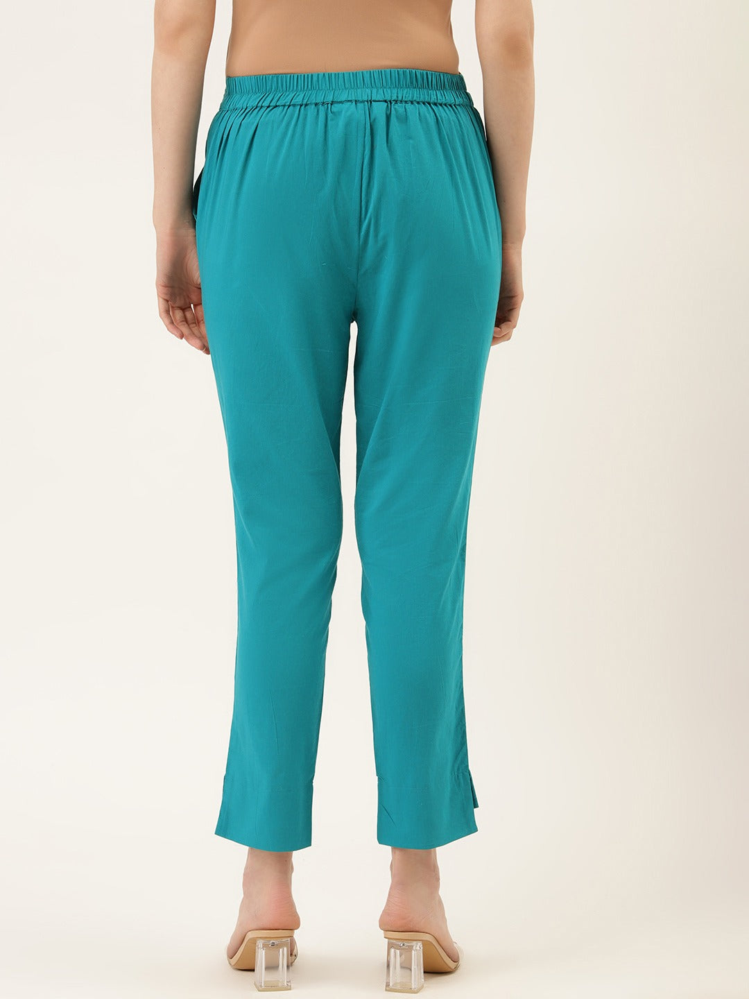 Turquoise Blue Ethnic Wear Cotton Pants