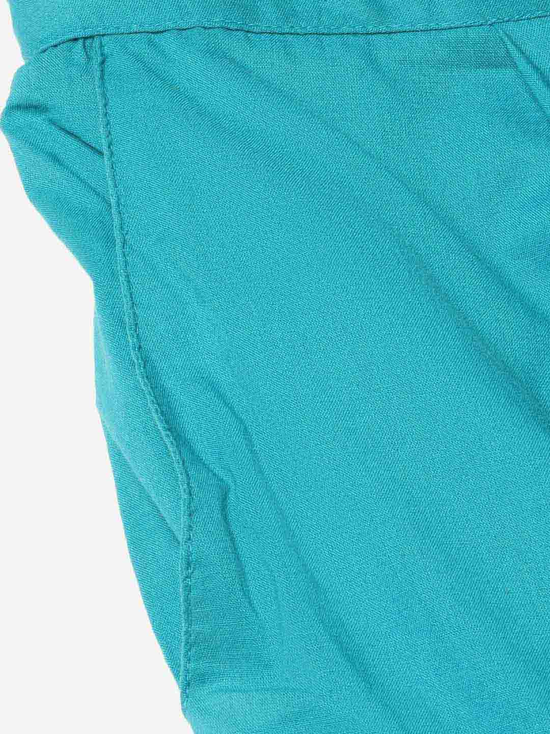 Turquoise Blue Ethnic Wear Cotton Pants