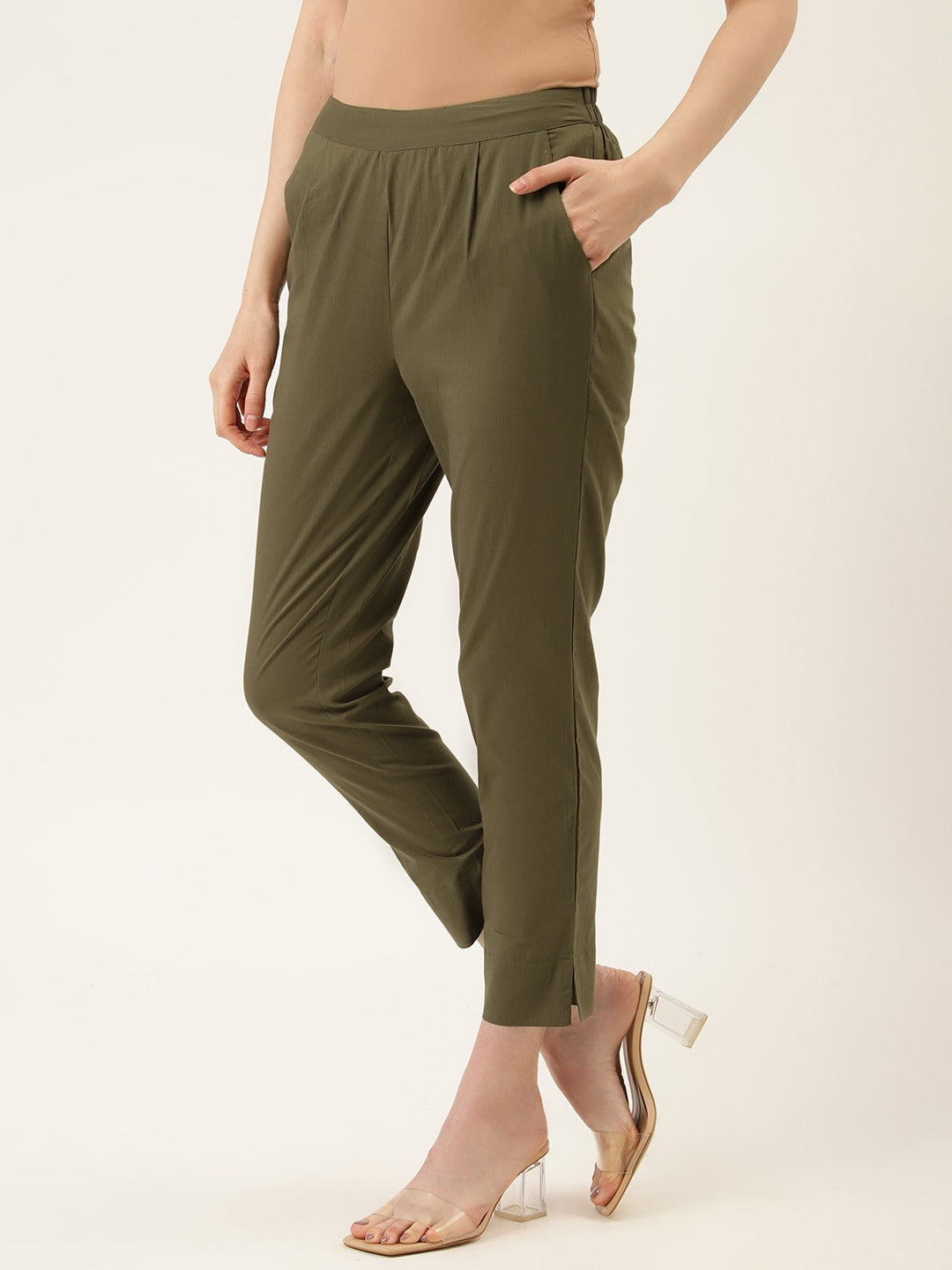 Olive Green Ethnic Wear Cotton Pants