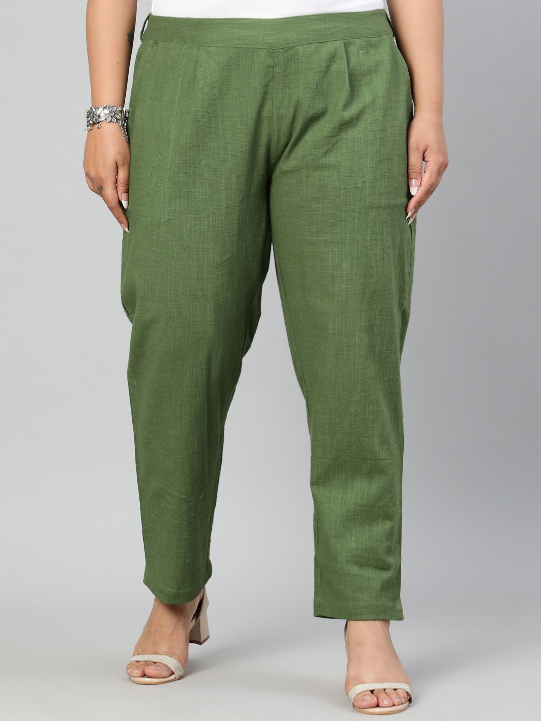 Shop Olive Green Ethnic Wear Cotton Slub Pants