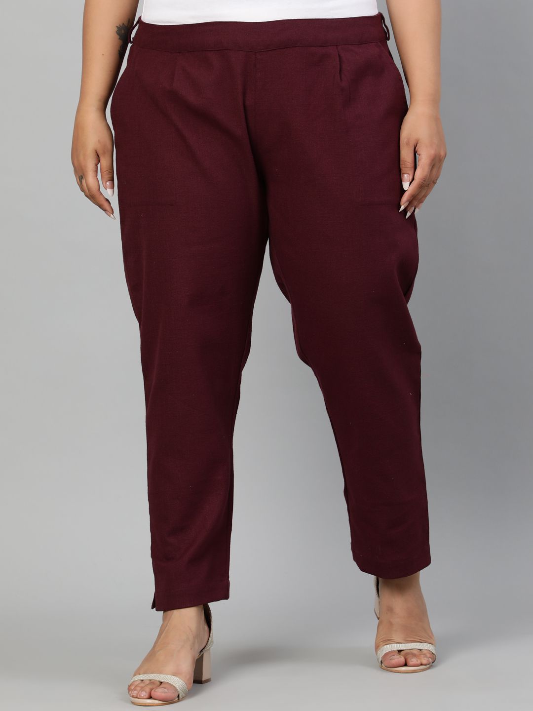 Shop Burgundy Ethnic Wear Cotton Slub Pants