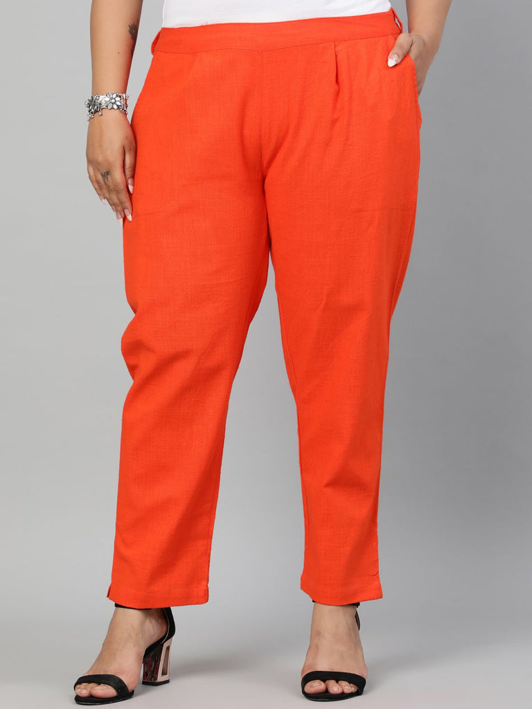 Shop Orange Ethnic Wear Cotton Slub Pants