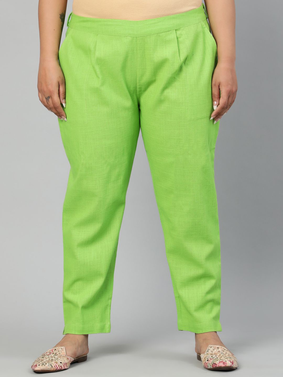 Shop Parrot Green Ethnic Wear Cotton Slub Pants