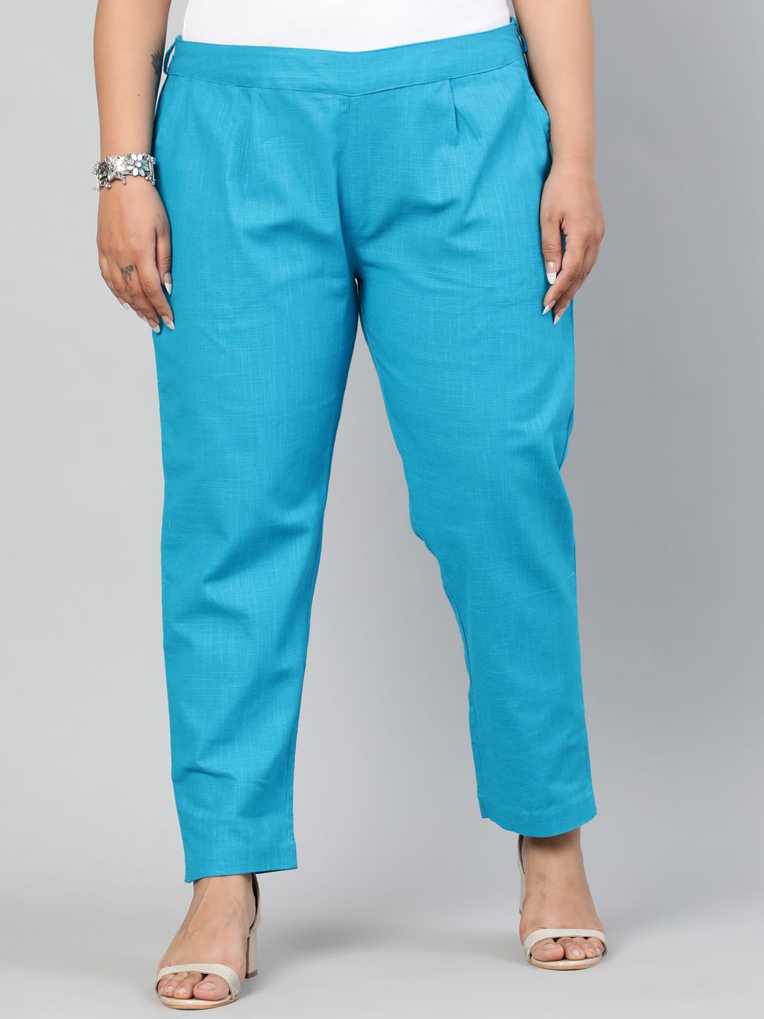 Shop Turquoise Ethnic Wear Cotton Slub Pants