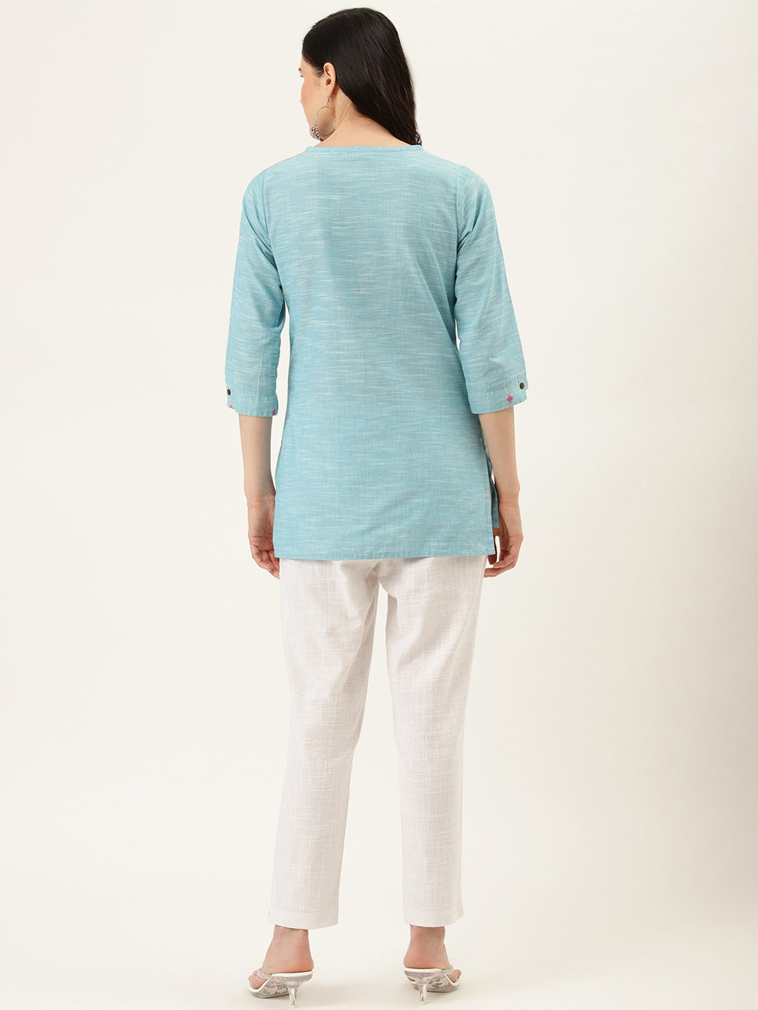 Blue Yarn Dyed Top With Pants