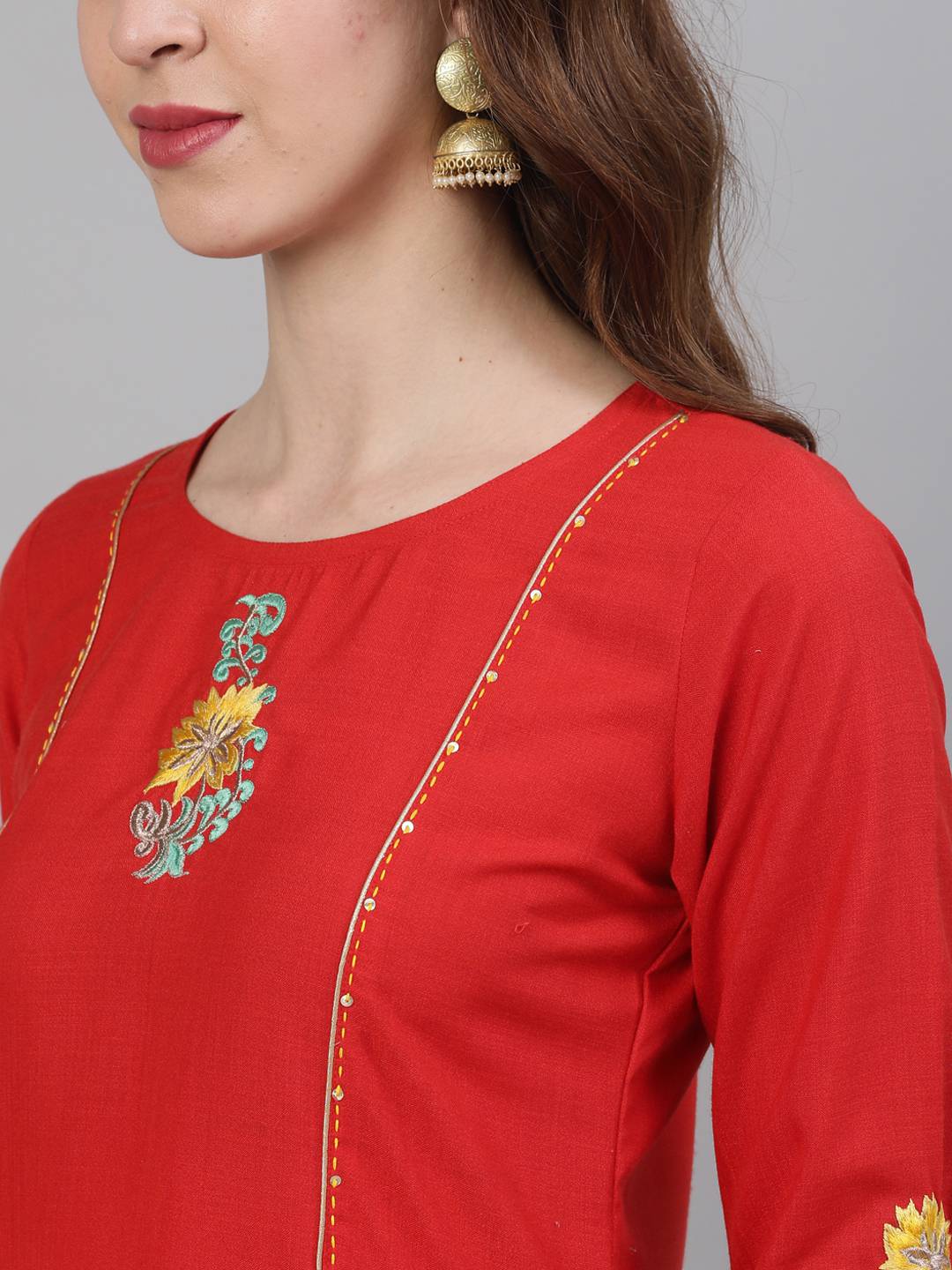 Red Solid Straight Rayon Blend Kurta With Pants
