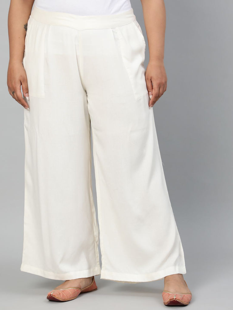 Shop Off White Solid Rayon Palazzo