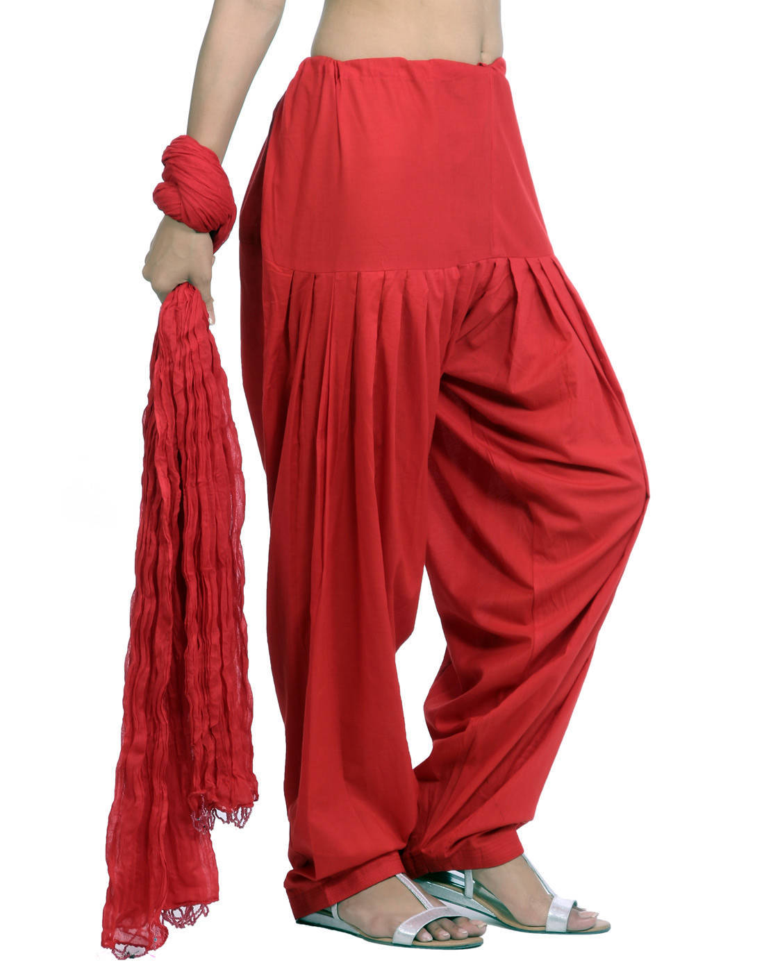 Red Cotton Patiala Salwar And Dupatta Set